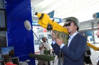 General director of State company "Ukrspetsexport” Sergey Bondarchuk with simulator for the gunner of portable anti-aircraft defense missile system "Igla" 